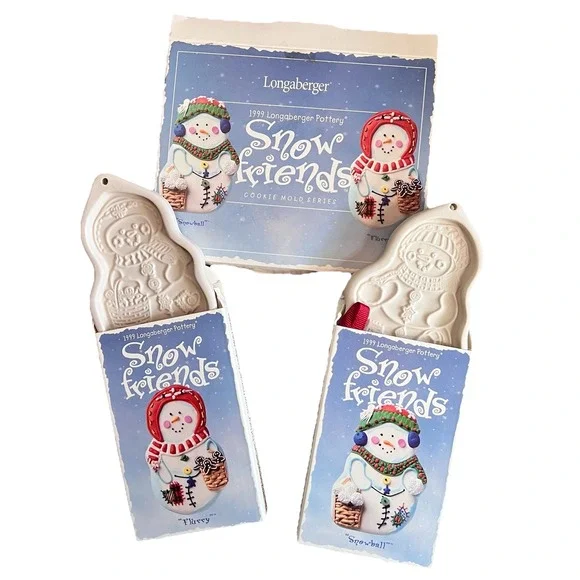 NEW Longaberger 1999 Pottery Snow Friends‎ Cookie Molds ~ Snowball & Flurry