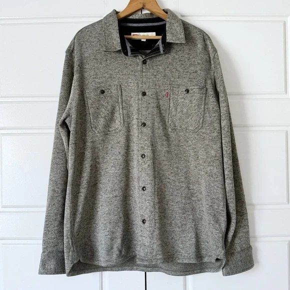 Levis Fleece Lined Button Up Shirt Mens XL Gray Black Shacket Workwear Western