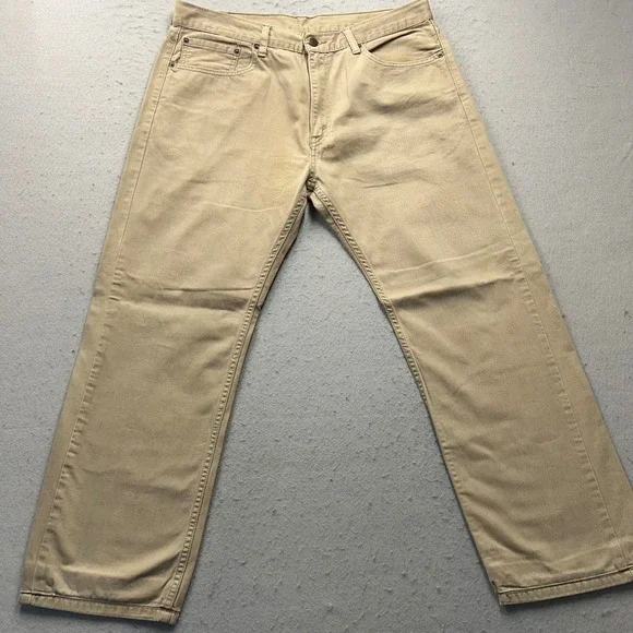 Levis 505 Regular Fit Jeans Mens 36x32 Khaki Tan Cotton Straight Leg 00505-0718