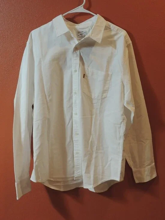 Levi Shirt NEW Men Large White Camping Hiking Long Sleeve Button Down Shirt