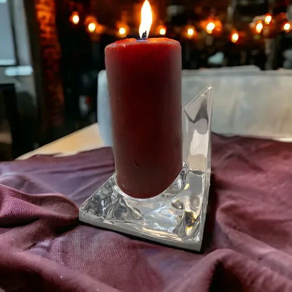 VTG MCM  Ice Crystal Munro Glass Pyramid LG Pillar Candle Holder Art