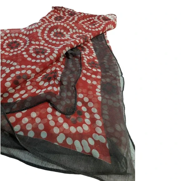 Red‎ White Black Geometric Print Sheer Chiffon Scarf Wrap Accessory
