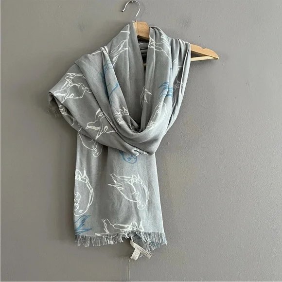 Banana Republic Heritage Womens Organic Cottage Blend Parrots Fringe Gray 33x58