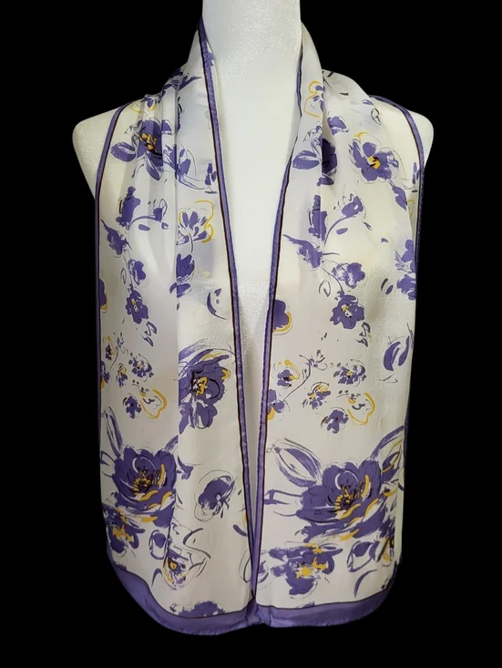 Vtg The Specialty House Scarf Purple White Floral 100% Silk Japan 10