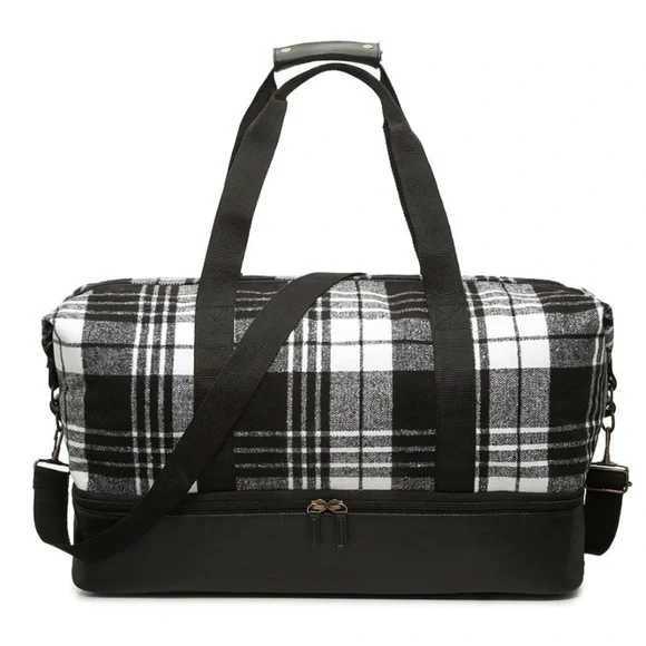 DSW Black and White Plaid Weekender Bag
