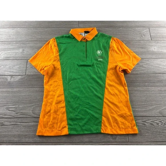 Vintage 1984 Los Angeles Olympic Games Levis Staff Uniform Polo Shirt Green L