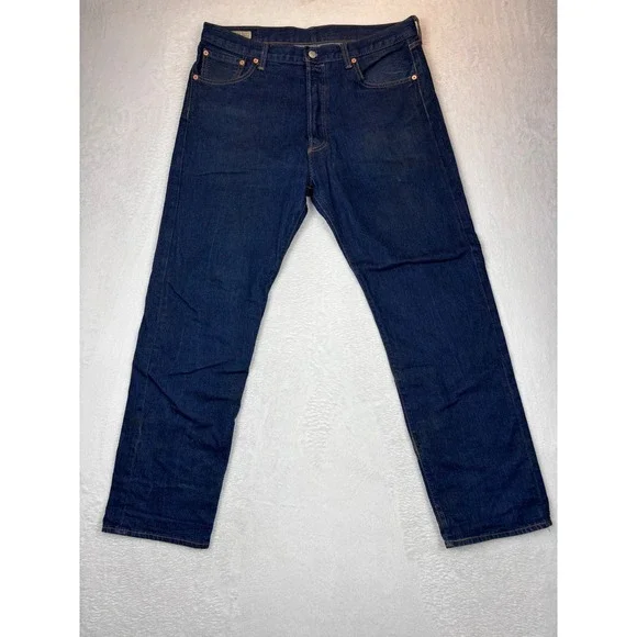 Modern Levis Premium 501 Straight Leg Jeans Dark Grungy Wash Indigo 36x32
