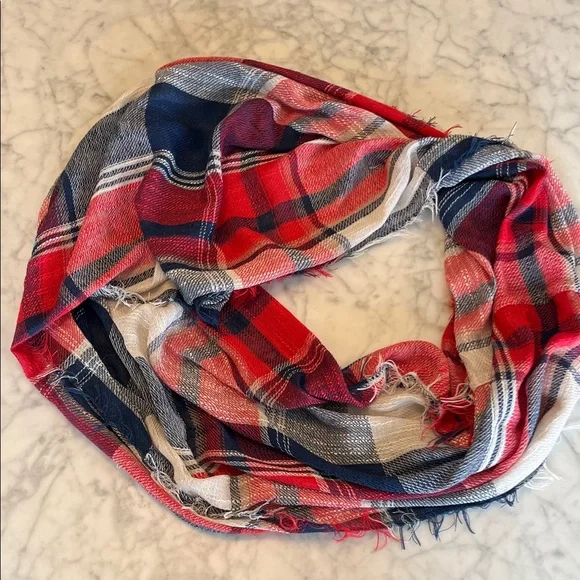 Plaid Infinity Scarf in Red, Blue, and White