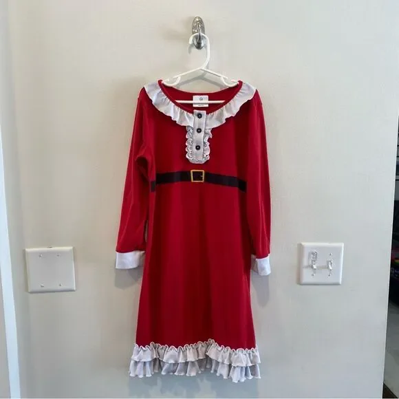 Hanna Andersson Christmas Nightgown Elf Santa Mrs.Claus Red Size 130 8 Ruffle