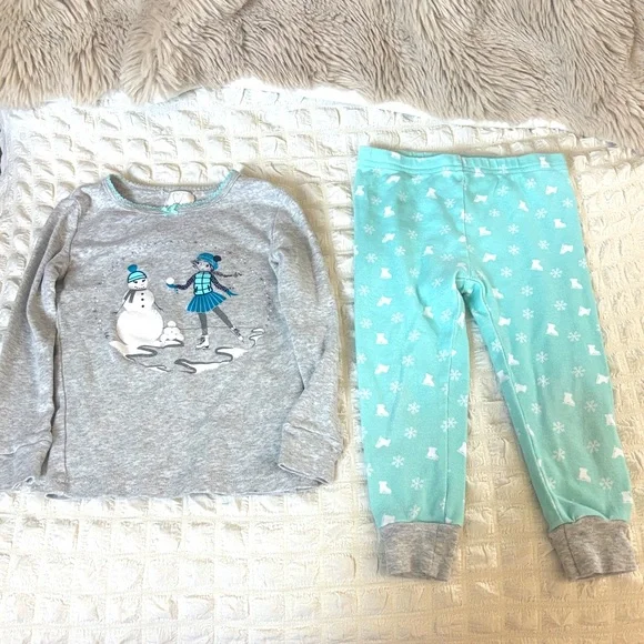 Toddler Girls Snug Fit Snowman ⛄️ & Figure Skater ⛸️ Pajama Sleep Set ~ ❄️⛄️⛸️
