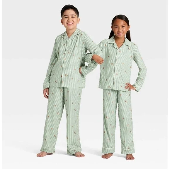 Kids Size 10-12 Gingerbread Holiday Christmas pajamas Set