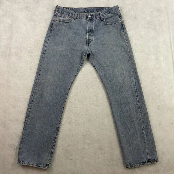Levis 501 Jeans Mens Size 38X34 Blue Button Fly Straight Leg Medium Wash Denim