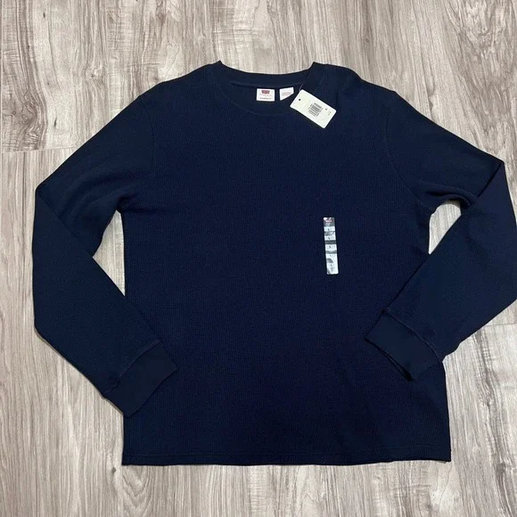 Levi's Thermal Waffle Knit Shirt Men's L Navy Long Sleeve Standard Fit