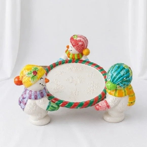 Fitz Floyd Snowman Candle Holder Christmas Ceramic‎ Winter Decor Repaired