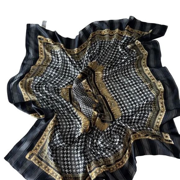 Black and Gold vintage Geometric Pattern Scarf