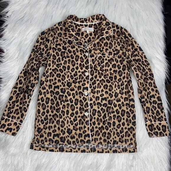 Little Yolke 7-8 Years Leopard Print Embroidered CG Pajama Top