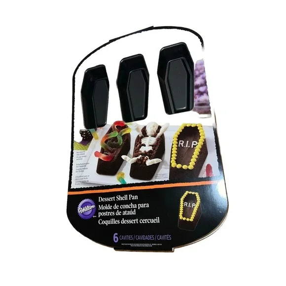 WILTON Halloween 6 Cavity COFFIN CAKE PAN Casket Cupcake Mold NEW‎ Dessert Shell