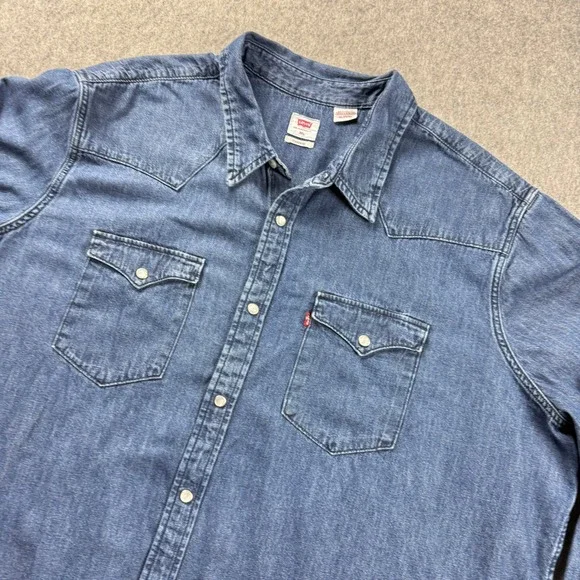 Levis Denim Shirt Mens Size 3XL Blue Pearl Snap Cowboy Western Standard Fit