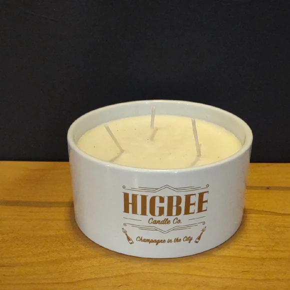 New Higbee Candle Co White 3 Wick Champagne Scented Soy Wax/Essential Oil Candle
