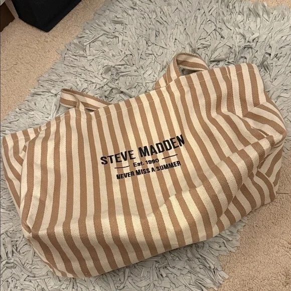 Steve Madden Beige and White Striped oversized Bag