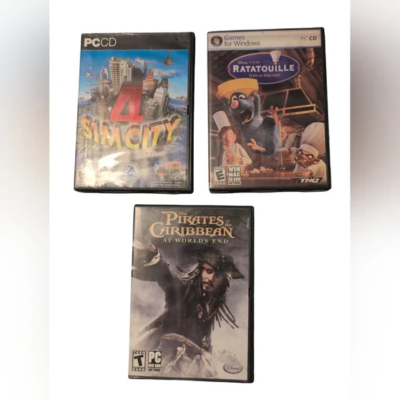 Lot Of 3 PC CD Video Games Pirates Of The Caribbean Sim City 4 Ratatouille CIB