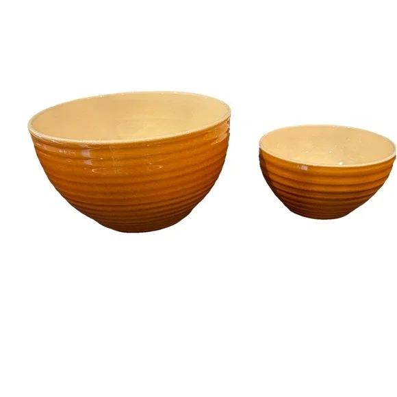 Emile Henry Vtg Ribbed Mixing Bowl 2 Piece Set 65-62 65-64 Modela Depose France