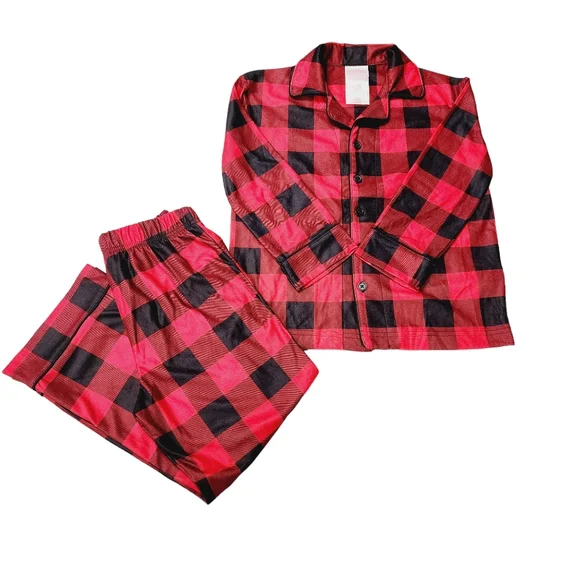 Kids 2-Piece Christmas Plaid Pajama Set‎ - Button Down Shirt - Size 4 - NWT