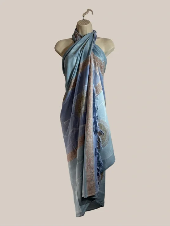 1 World Sarongs Indonesian Batik Pattern Wrap, Beach Cover-Up Light Blue OS