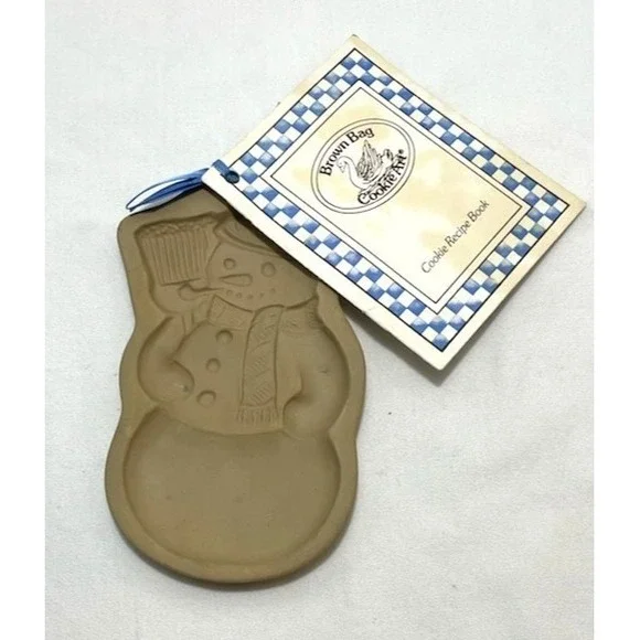 Vtg Brown Bag Cookie Art Stoneware Snowman Mold 1989 Hill Design Christmas
