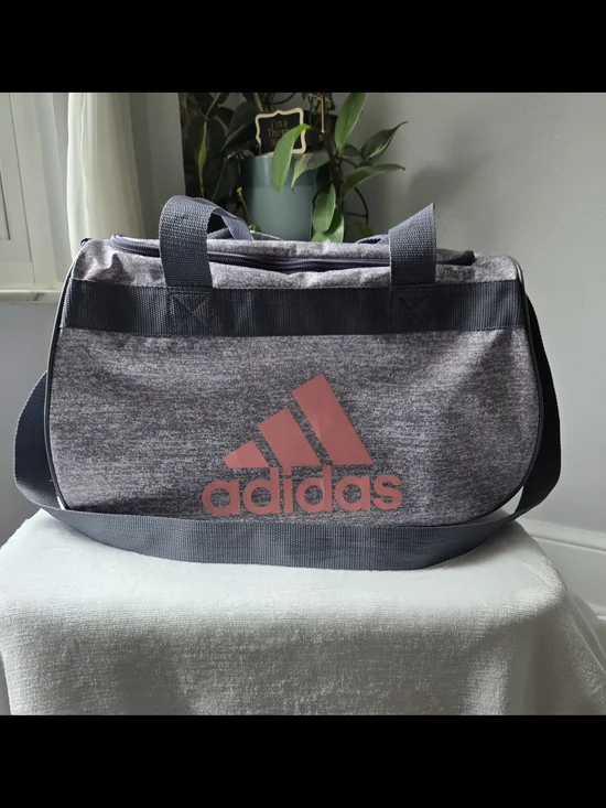 Adidas Diablo Small Duffel Bag - Heather Grey & Coral Pink Gym Locker Travel