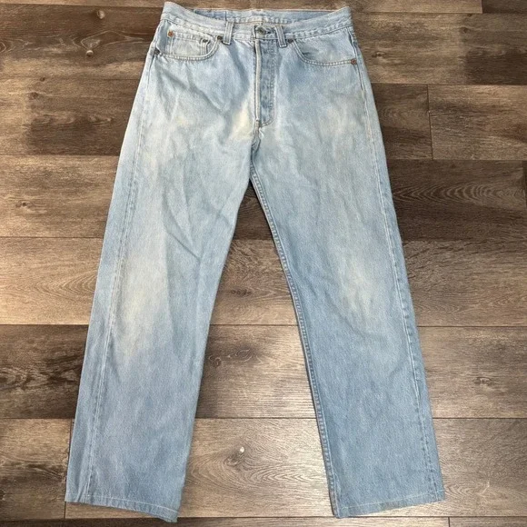 VINTAGE 90's Levis 501 Mens Light‎ Wash Straight Leg Button Fly Blue Denim Jeans