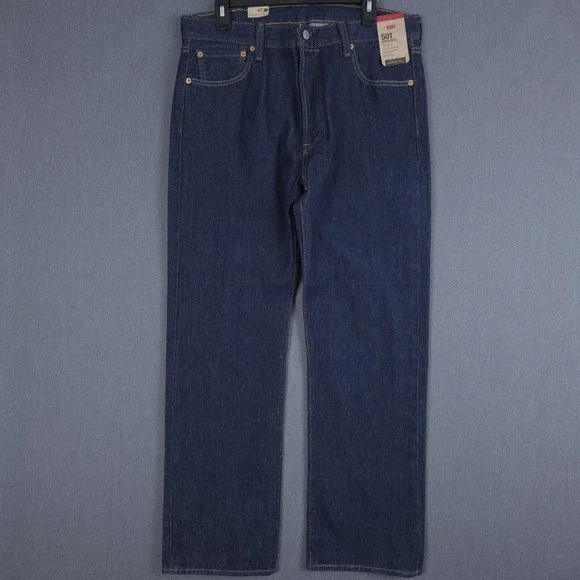 Levis 501 Jeans Mens 35x30 (Fits 34x30) Dark Wash Shrink To Fit Button Fly Denim