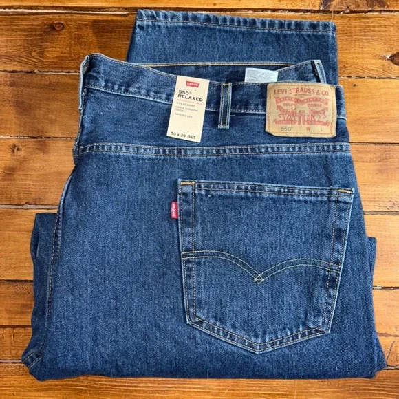 Levi's 550 Jeans Mens 50x29 Blue Big and Tall Relaxed Fit Tapered Leg NEW