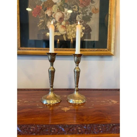 Vintage Brass Candlestick Holders Pair Tall Twisted Taper Candle‎ Holders