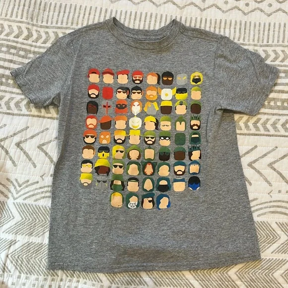Roblox Character Grid Gaming T-Shirt Gray Cotton Blend Casual‎ Graphic Tee