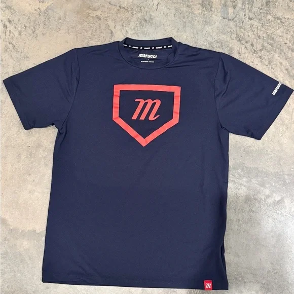 Youth Large Marucci Navy Dri-fit Short-Sleeve Logo Tee with Red Shield