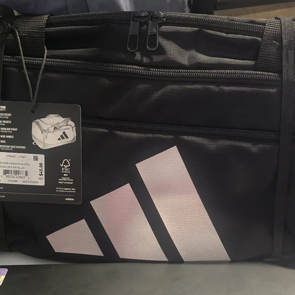 Adidas Black Duffel Bag with White Stripes