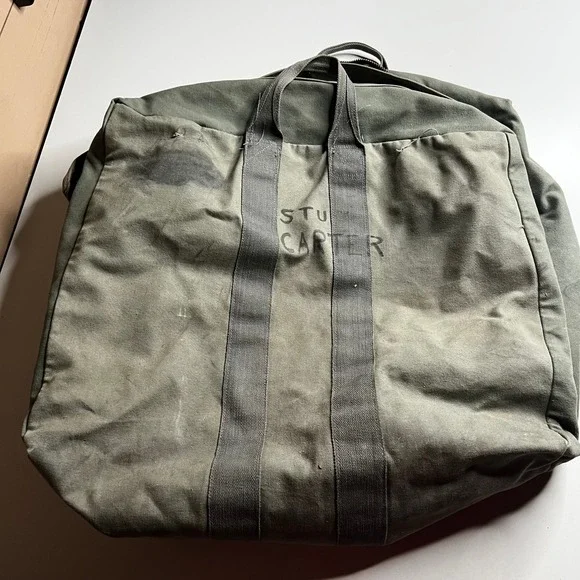 Vintage Military Canvas Flyers Helmet Bag Olive Drab Green Utility Tote Duffel