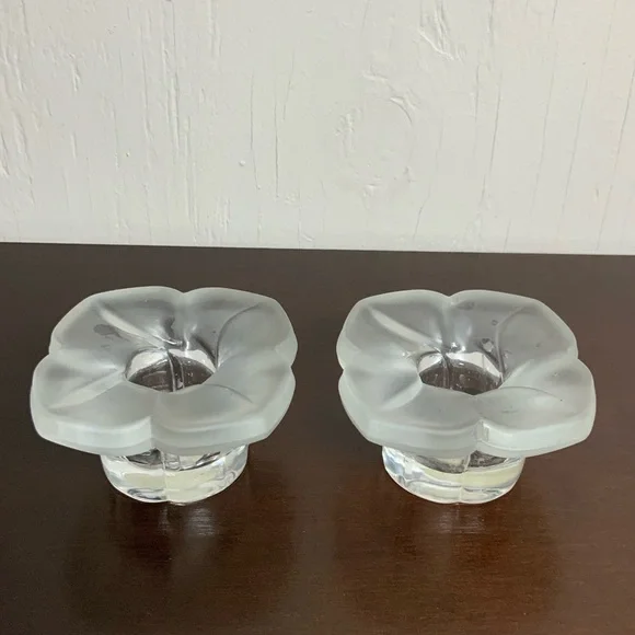 Vintage Cristal France d’Arques JG Durand Flower Crystal Candle Holders Frosted