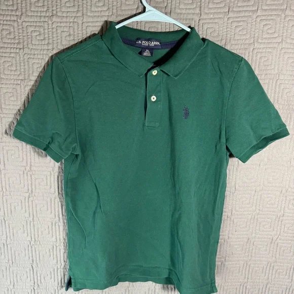 US Polo Assn. Collard Shirt Boys Size Xl 14/16 Solid Green Short Sleeve