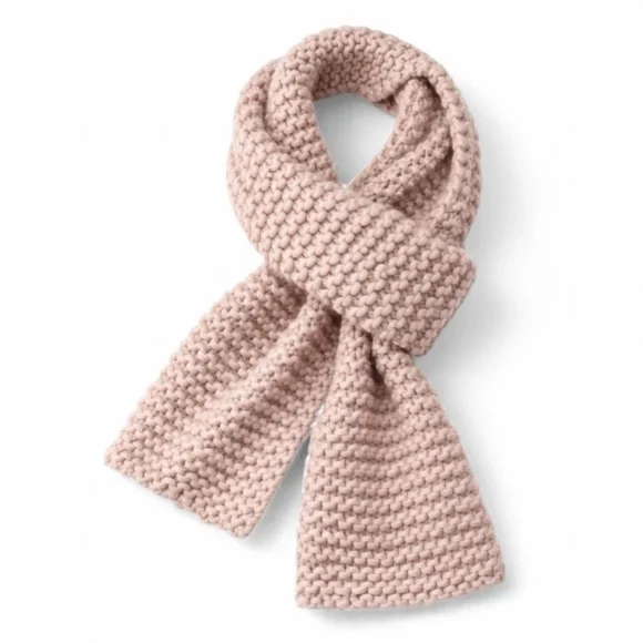 Hand Knit Chunky Wool Blend Scarf Blush Cream Oversized