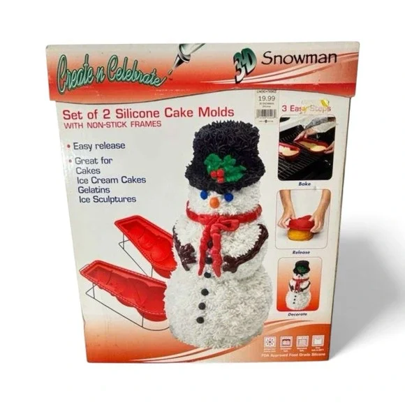 3-D SNOWMAN Silicone CAKE MOLDS PANS Non-Stick‎ Frames NEW Gelatin ICE SNOW