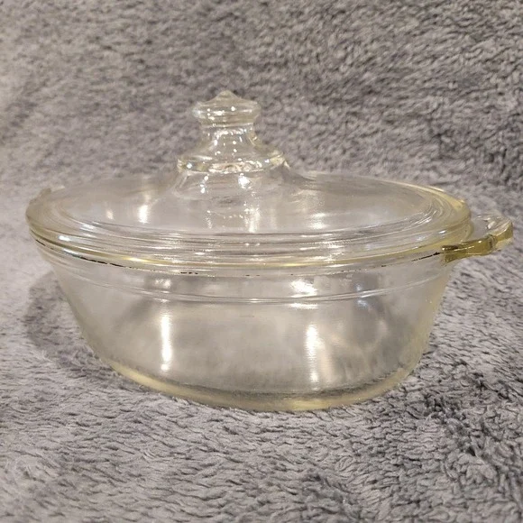 Vintage PYREX Oval Clear Glass Small Casserole Dish 032-OR-632-B Etched Lid 632C