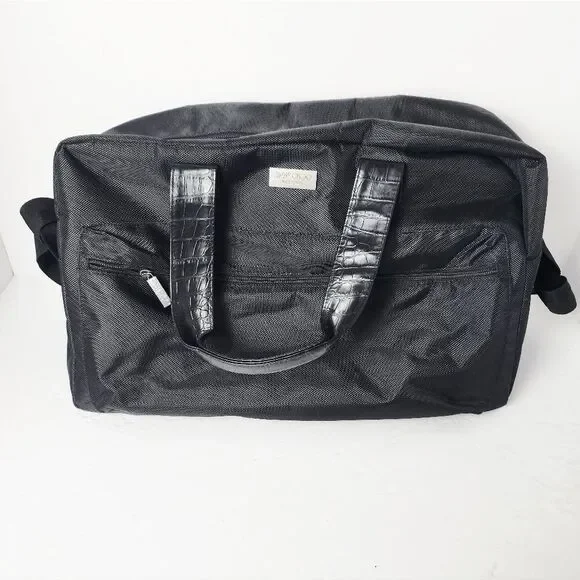 Jimmy Choo Parfums Duffle Bag Crocodile Embossed Handles Black 17x11x7.5 Unisex