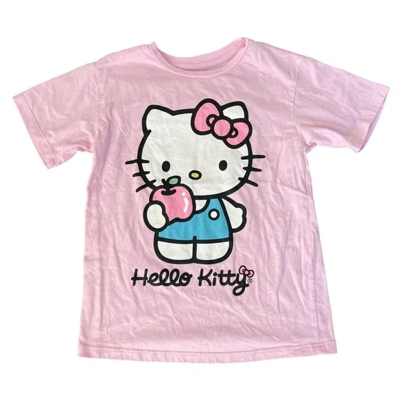 Hello Kitty Tee Girls S 6 Pink T Shirt Sanrio Short Sleeve Top 90s Y2K Kidcore