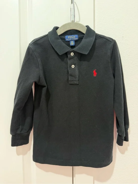 Polo by Ralph Lauren Black Long-Sleeve Polo with Red Pony Logo