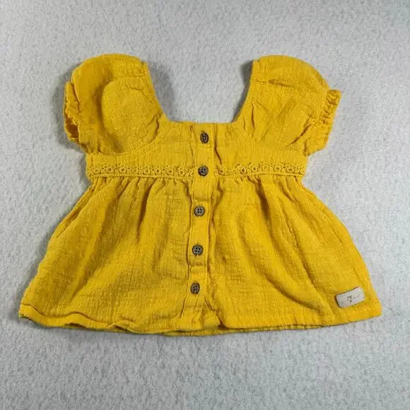 7 for All Mankind Baby Girl 12M Yellow Button-up Spring Boho Chic Easter Picture