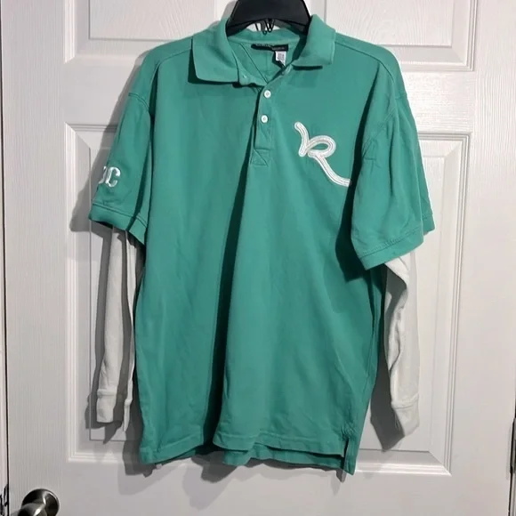 Rocawear boy’s long sleeve polo - green and white - size xl (18 - 20)