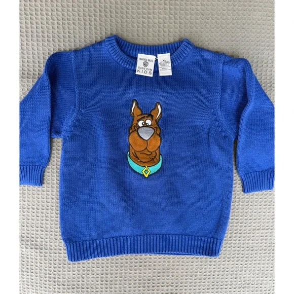 Vintage 1997 Warner Bros Scooby-Doo Blue Knit Sweater Kids XS Cartoon Network