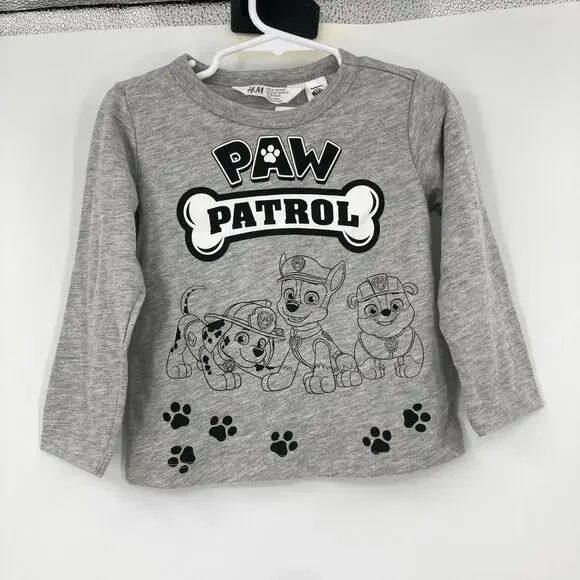 H&M Paw Patrol Long Sleeve Graphic Gray Tee Toddler 2T NEW